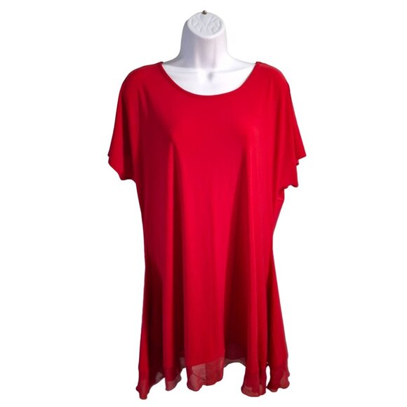 Cato Women Tunic Top L Red Flowy Hemline Lightweight Short Sleeve Lagenlook Boho - Picture 1 of 8